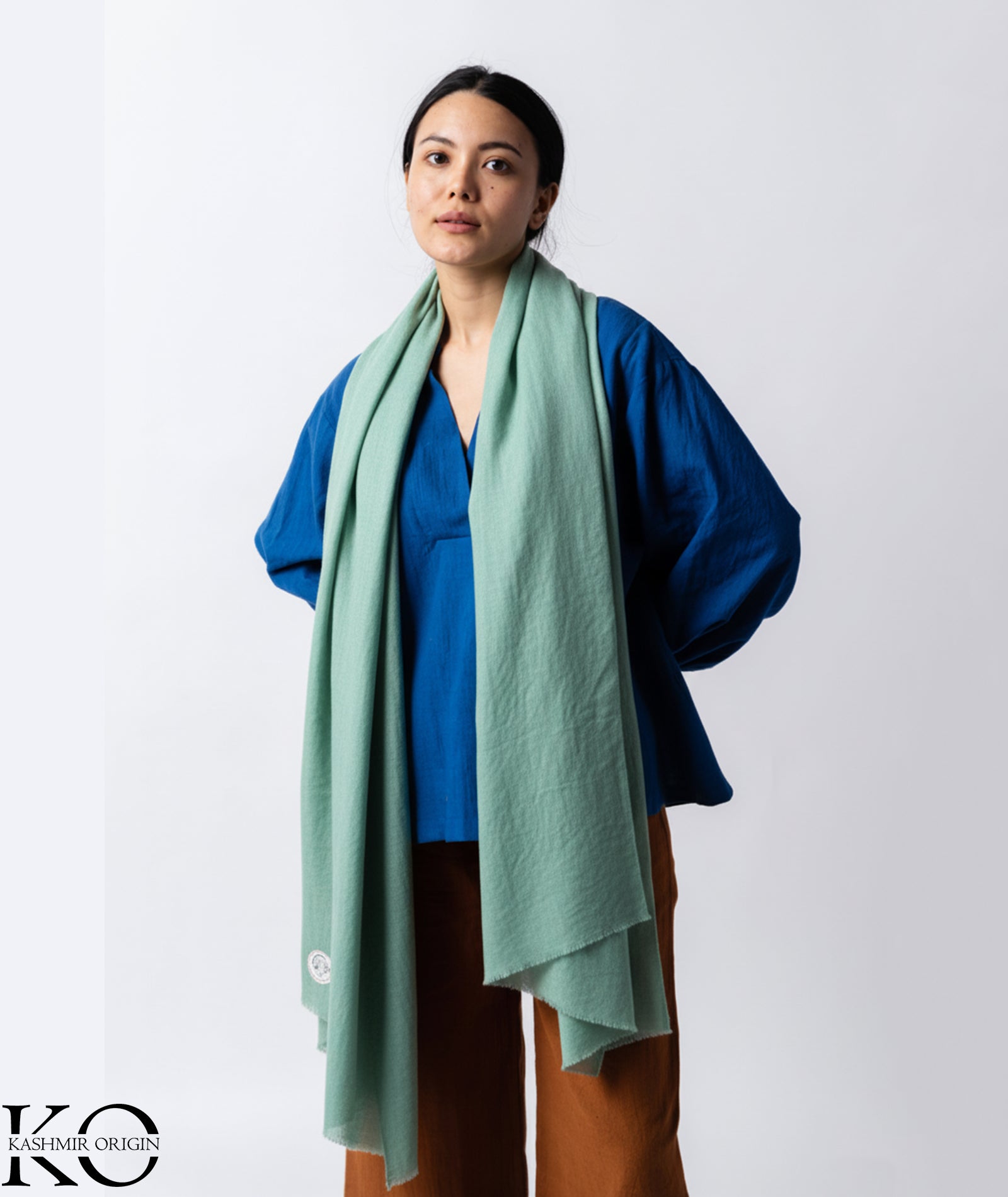 GI CERTIFIED SEAFOAM SOLID CASHMERE PASHMINA STOLE
