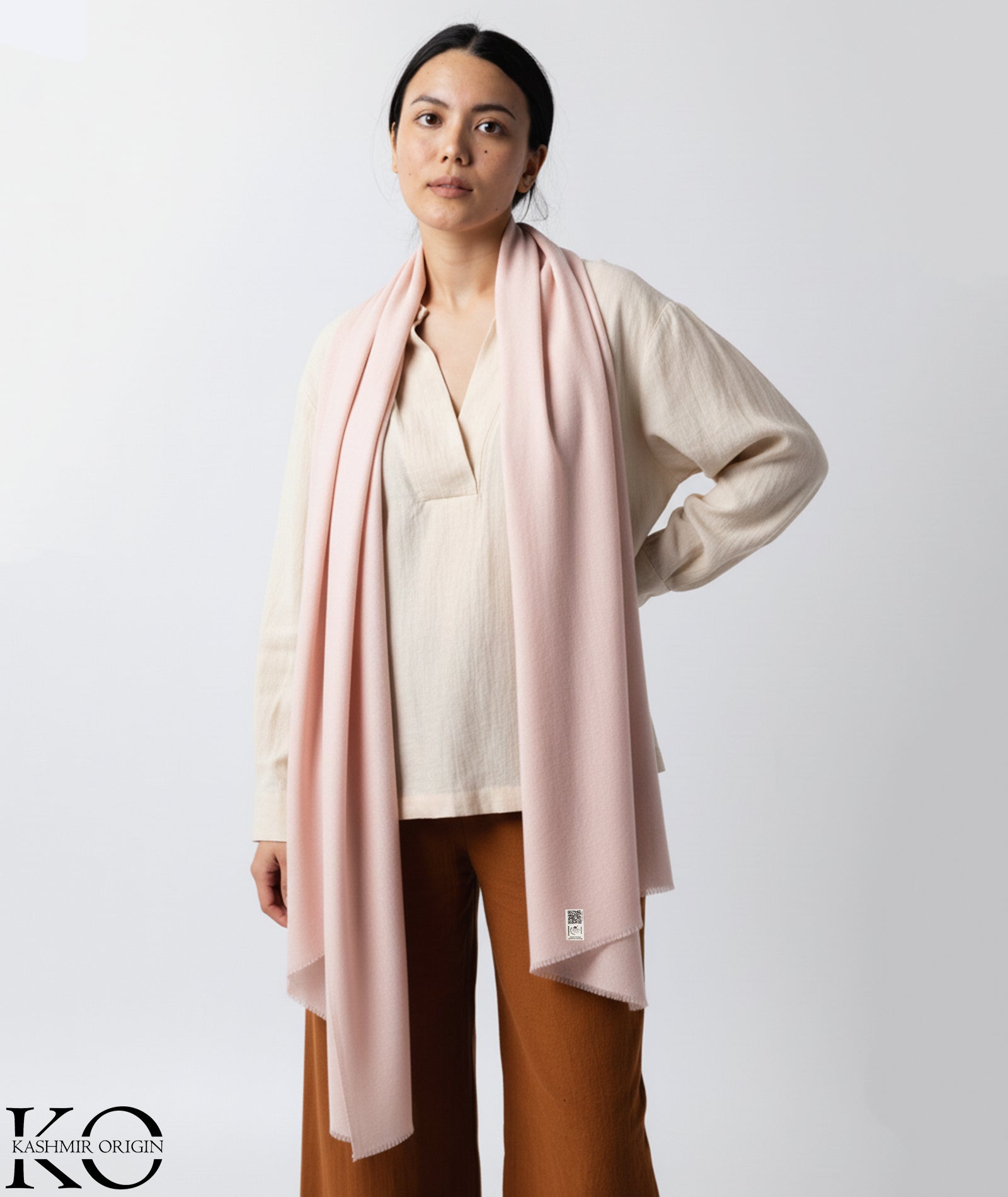 GI CERTIFIED LIGHT ROSE PINK SOLID CASHMERE PASHMINA SHAWL