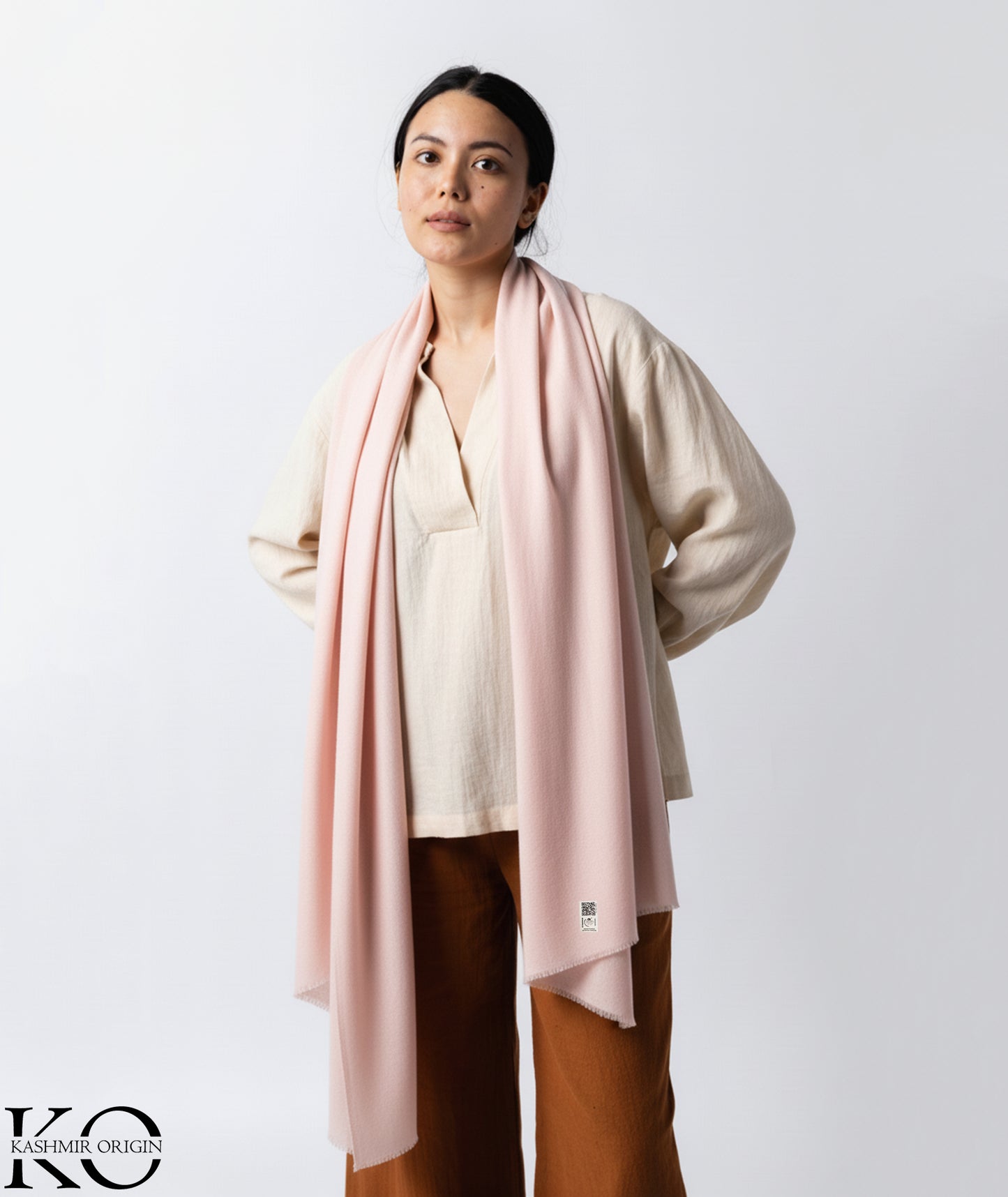 GI CERTIFIED LIGHT ROSE PINK SOLID CASHMERE PASHMINA SHAWL