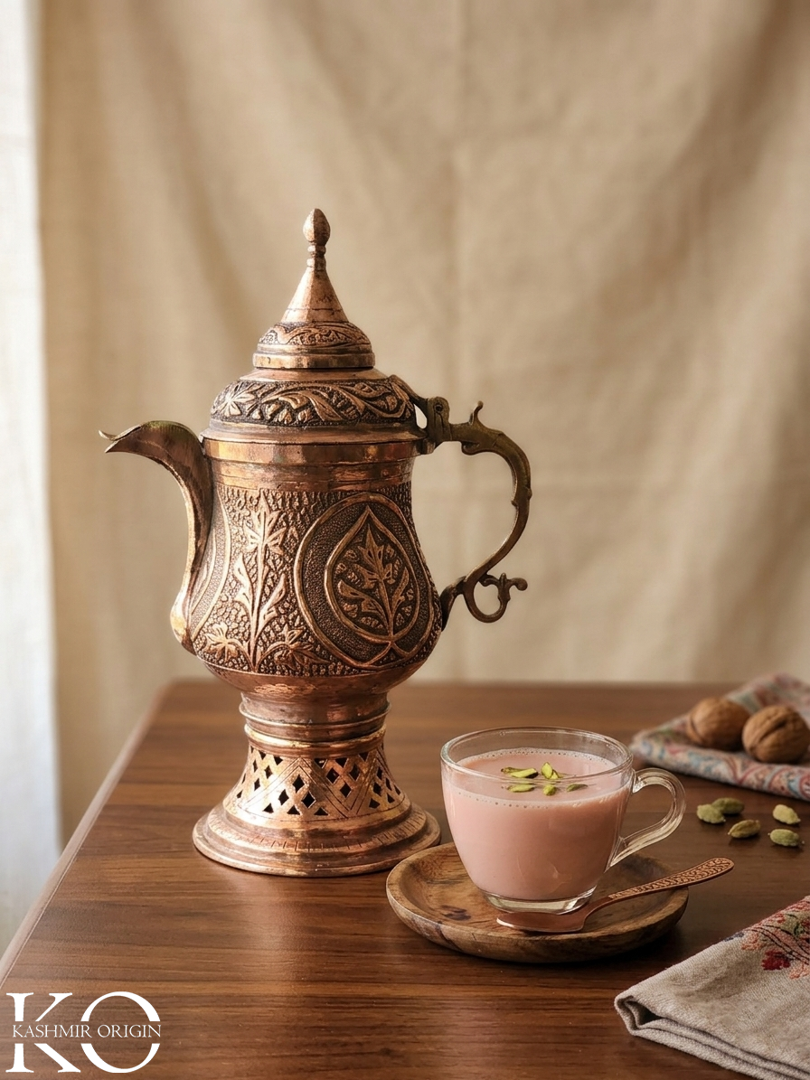 Kashmiri Copper Samovar (4–5 Cups) | Handcrafted Chinar Design Tea Urn | Hand Made Samavar | Hand Engraved Copper Kettle
