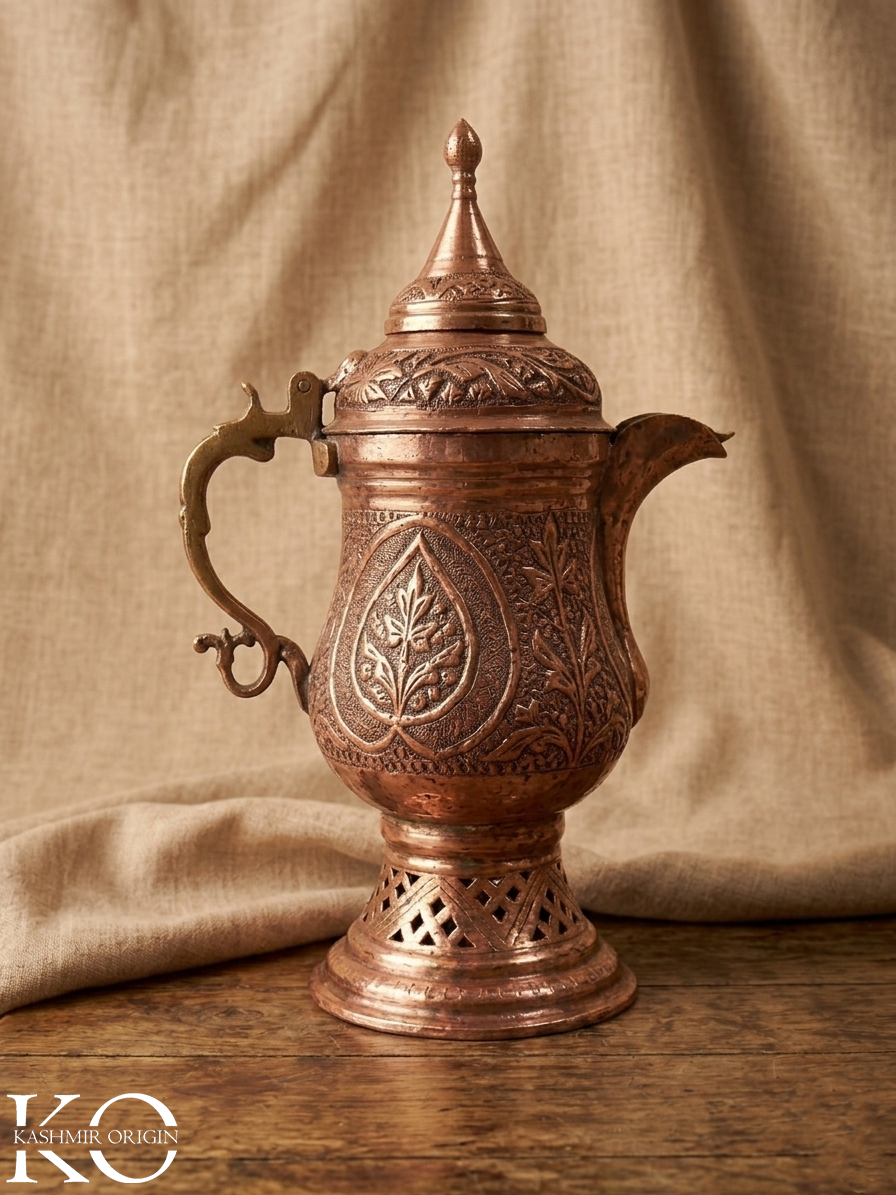 Kashmiri Copper Samovar (4–5 Cups) | Handcrafted Chinar Design Tea Urn | Hand Made Samavar | Hand Engraved Copper Kettle