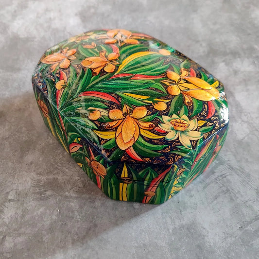 Green floral Design Handmade Paper Mache Box Meter box | handpainted | Kashmir Art | Kashmiri Paper mache