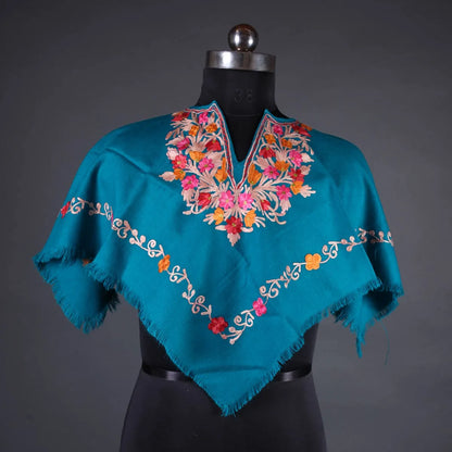 Sapphire Blue Poncho with Aari Embroidery, Kashmir Embroidery