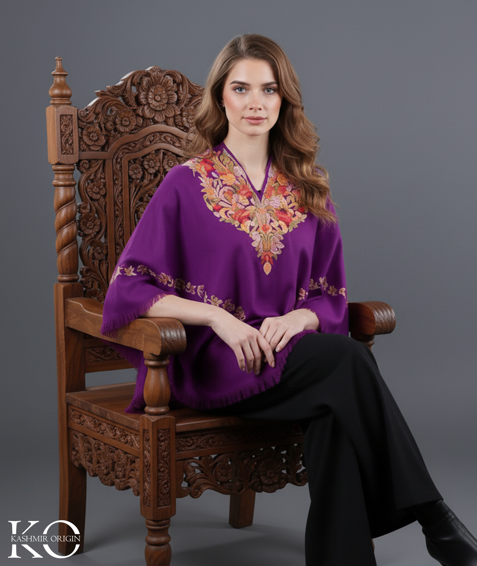 Purple Poncho with Kashmir Aari Embroidery
