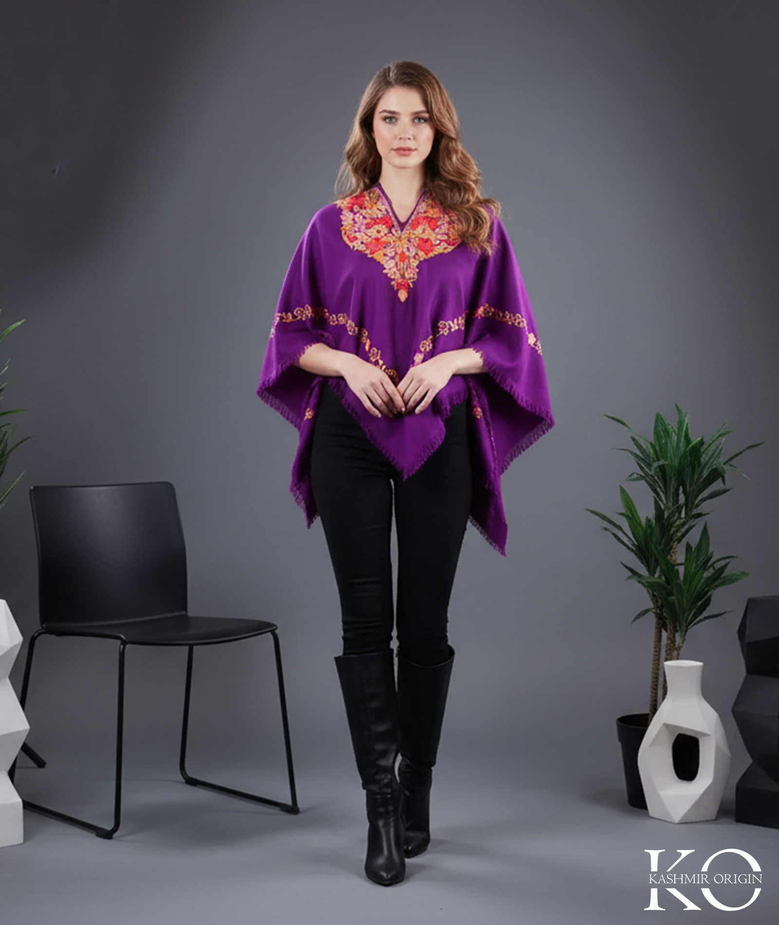 Purple Poncho with Kashmir Aari Embroidery
