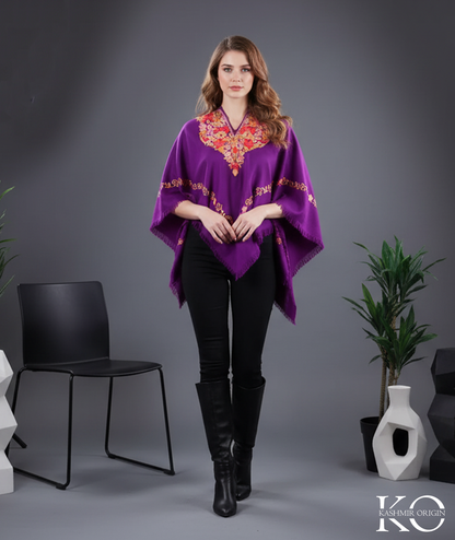 Purple Poncho with Kashmir Aari Embroidery