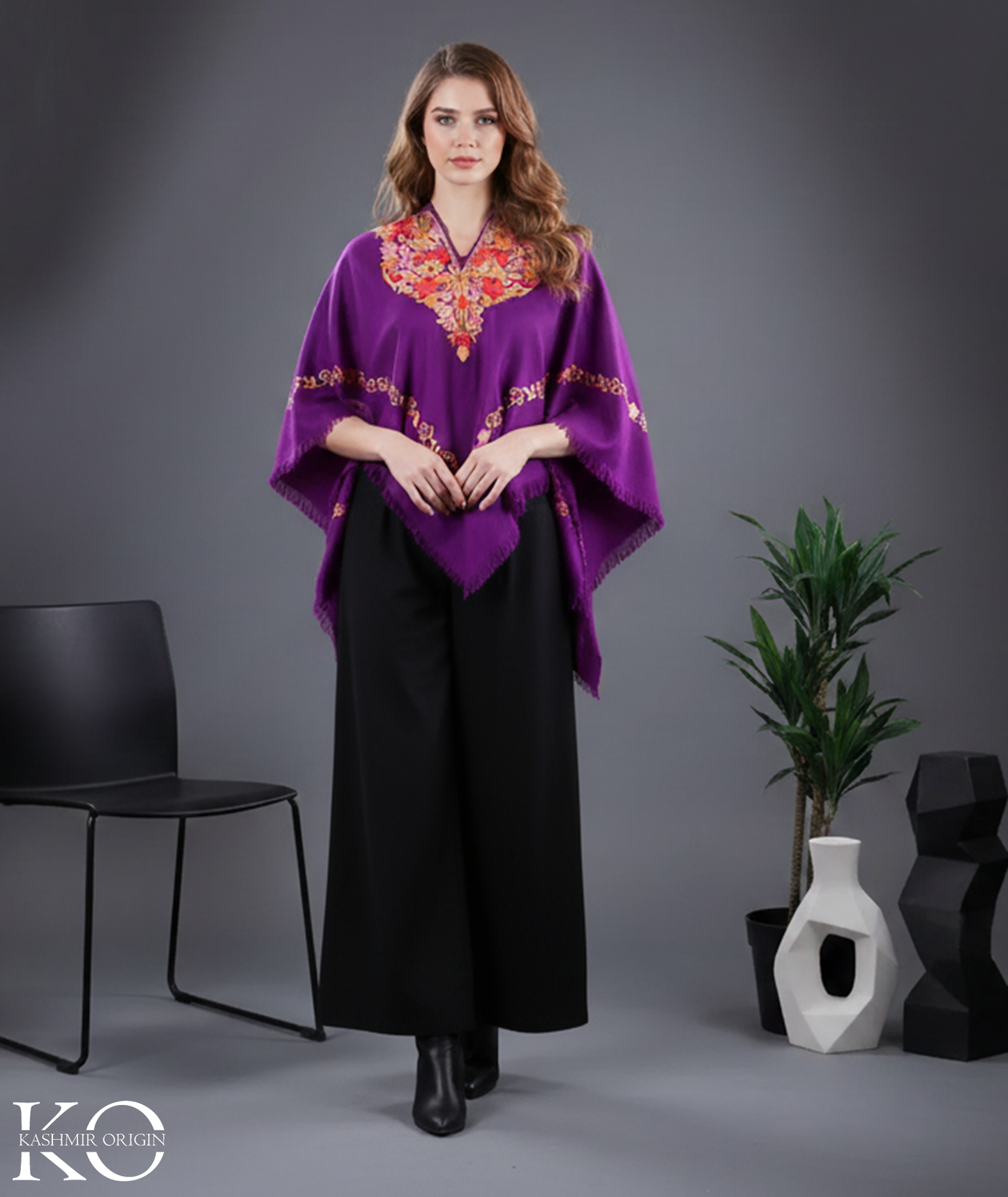 Purple Poncho with Kashmir Aari Embroidery