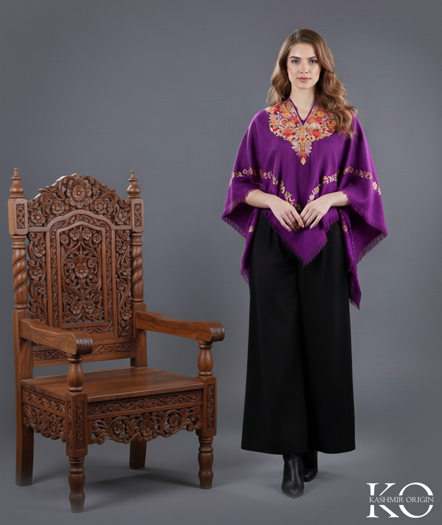 Purple Poncho with Kashmir Aari Embroidery