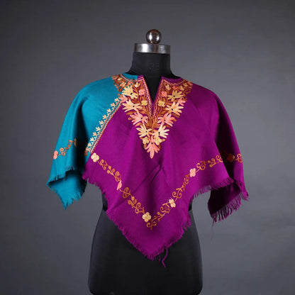 Sapphire Blue And Purple Poncho with Kashmir Aari Embroidery