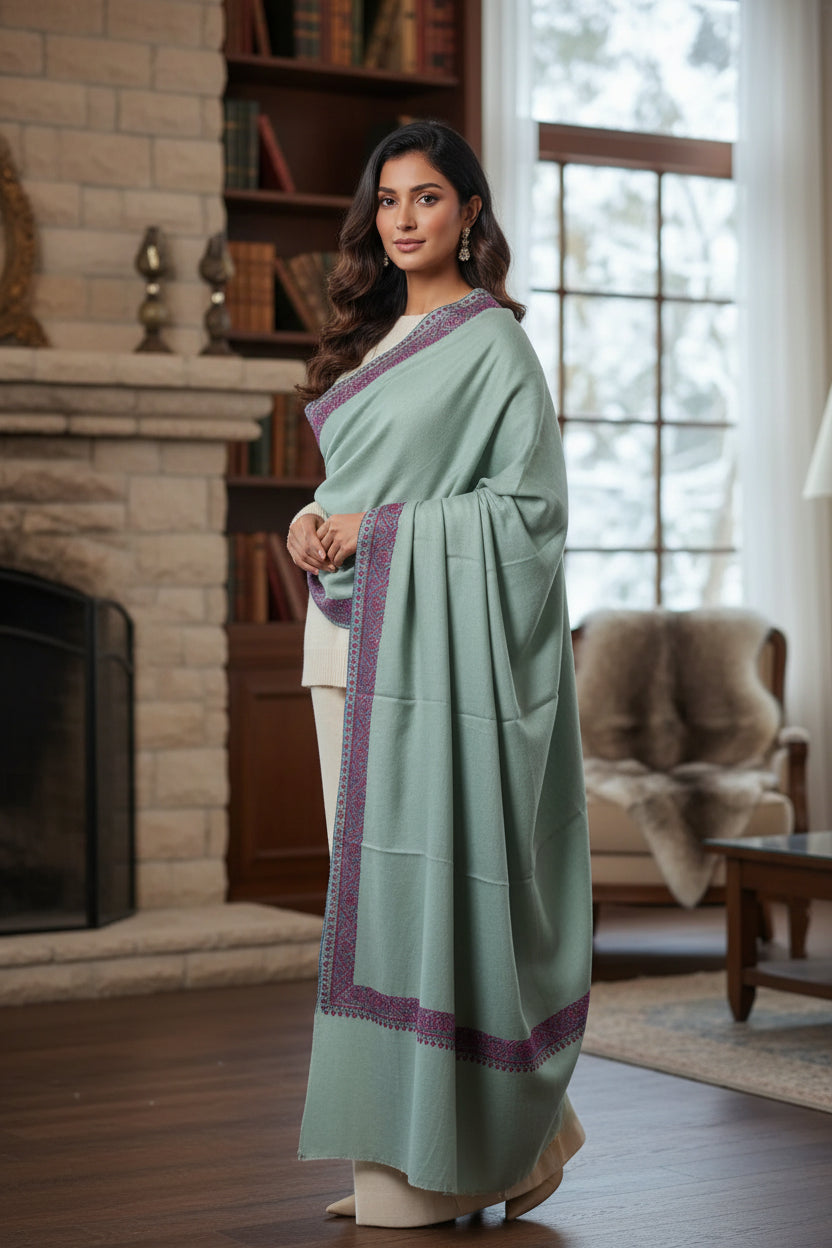 Pistachio Base Sozni Embroidered Stole
