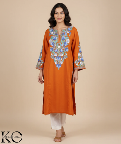 Cinnamon Base Floral Design Aari Embroidery Phiran