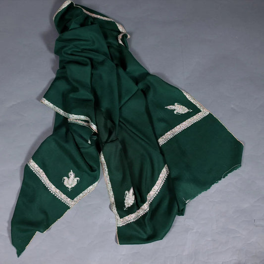 Hashidaar Bottle Green Sozni Embroidered Pashmina Stole
