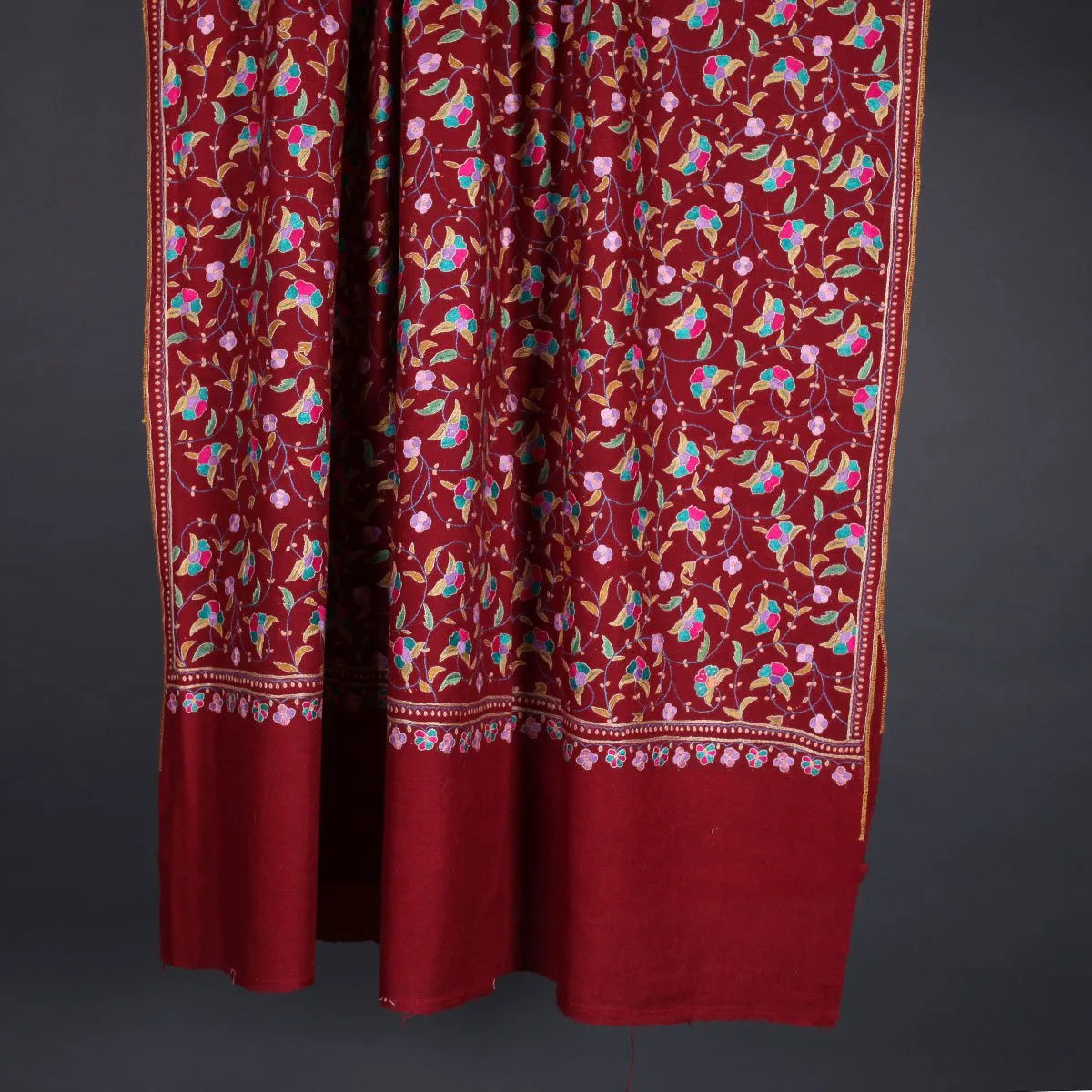 Maroon Sozni Embroidered Jaali Design Pashmina Shawl