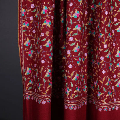 Maroon Sozni Embroidered Jaali Design Pashmina Shawl