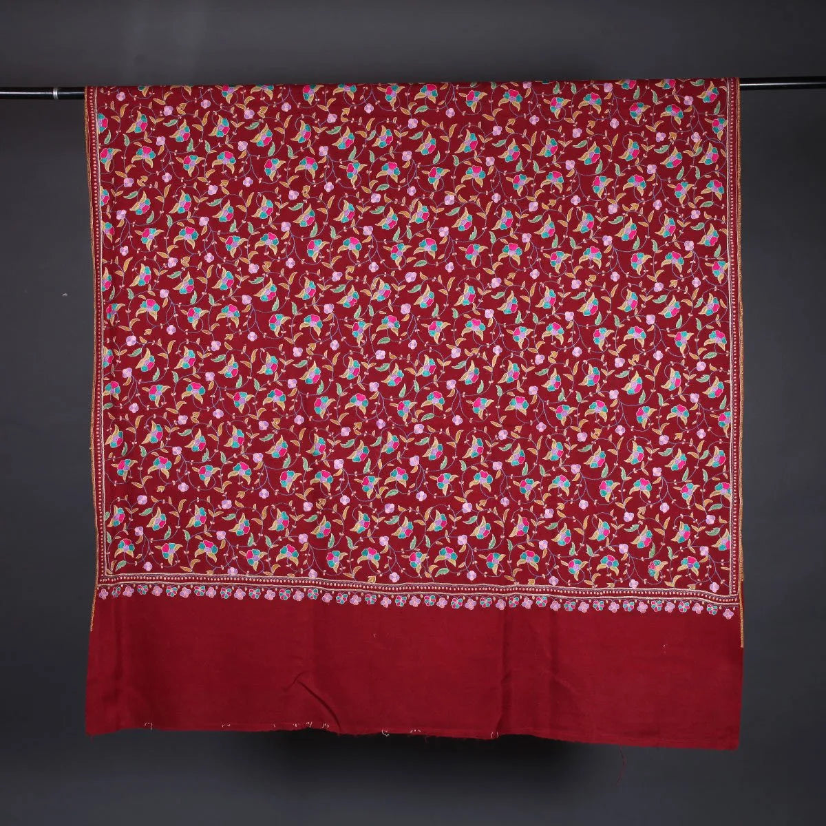 Maroon Sozni Embroidered Jaali Design Pashmina Shawl