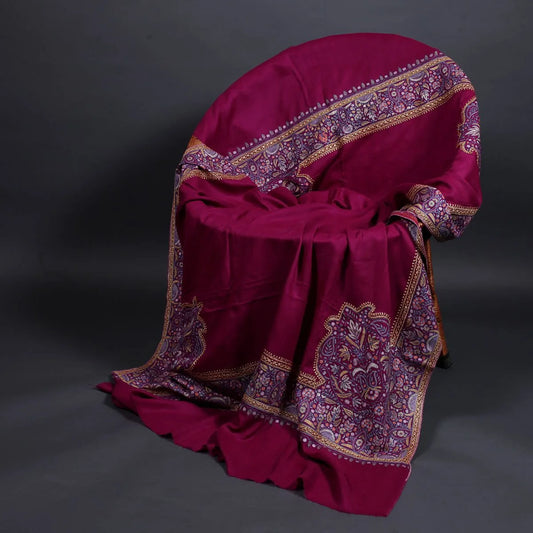 Magenta Hand Tilla & Sozni Embroidered Pashmina Shawl