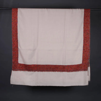 White Base Sozni Embroidered Dordar Pashmina Shawl