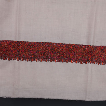 White Base Sozni Embroidered Dordar Pashmina Shawl