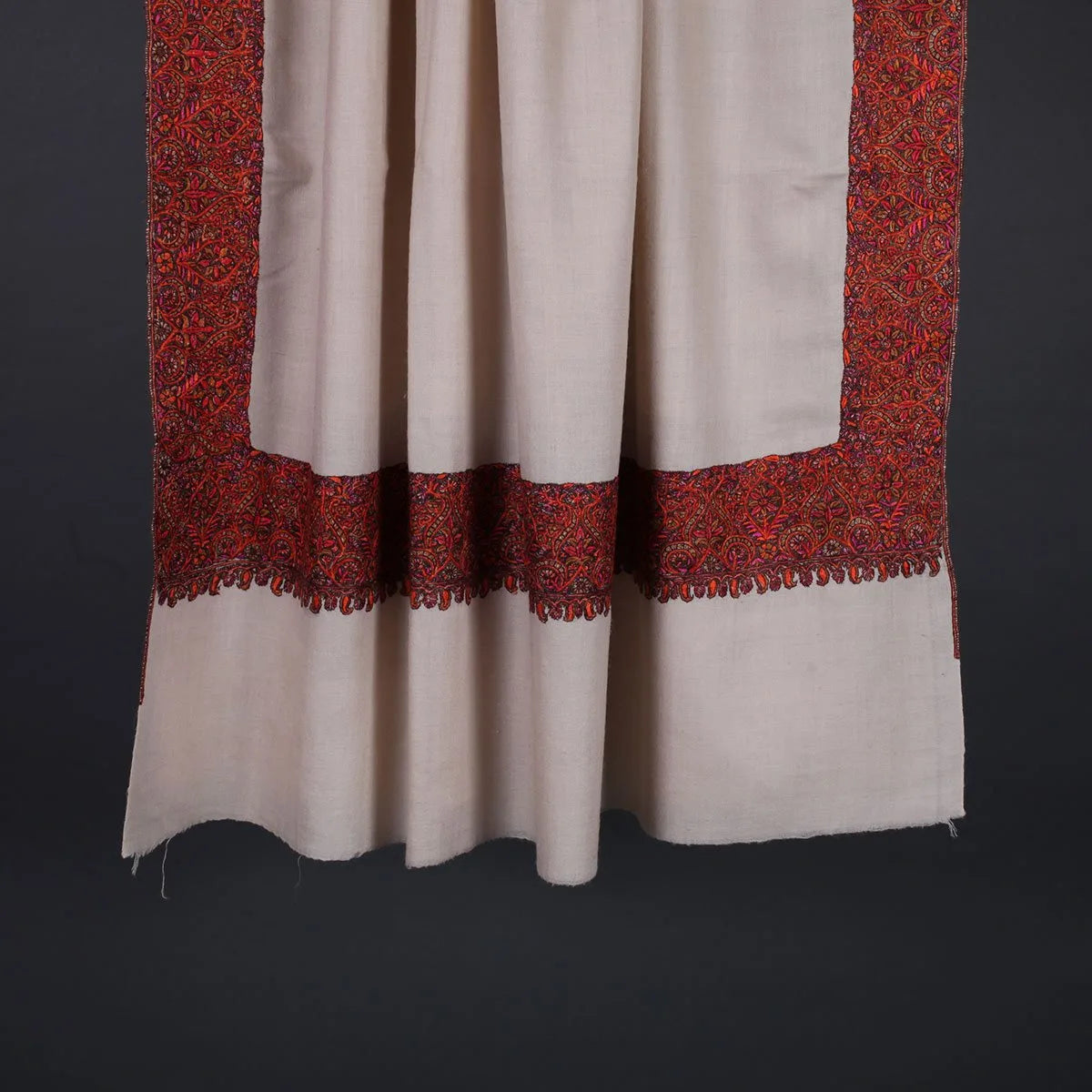 White Base Sozni Embroidered Dordar Pashmina Shawl