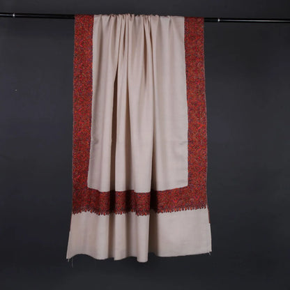 White Base Sozni Embroidered Dordar Pashmina Shawl