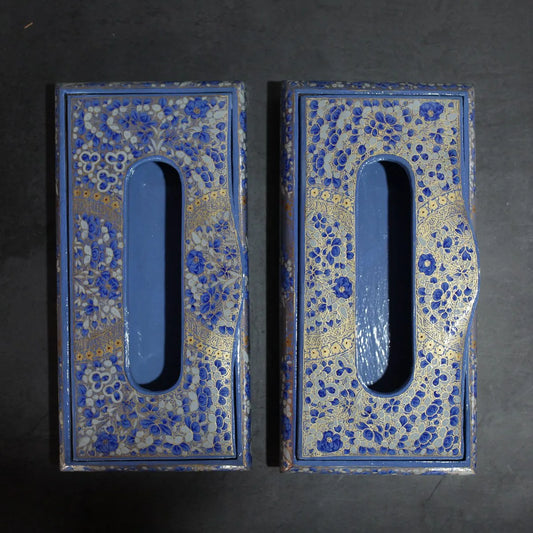 Paper Machie Blue Base Tissue<br> Box Set Of 2 (11x5.5) inches