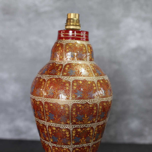 Paper Machie Table lamp Set Of<br> 2 Red & Golden (5x13)