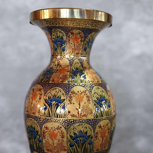 Paper Machie Flower Vase Set<br> Of 2 Blue & Golden