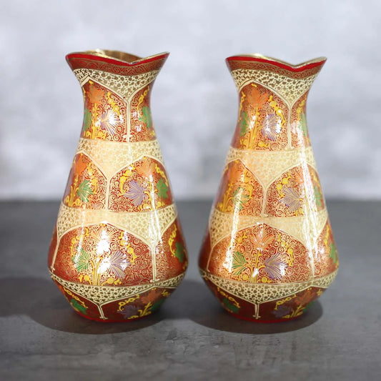 Paper Mache Flower Vase Golden & Red Set Of 2