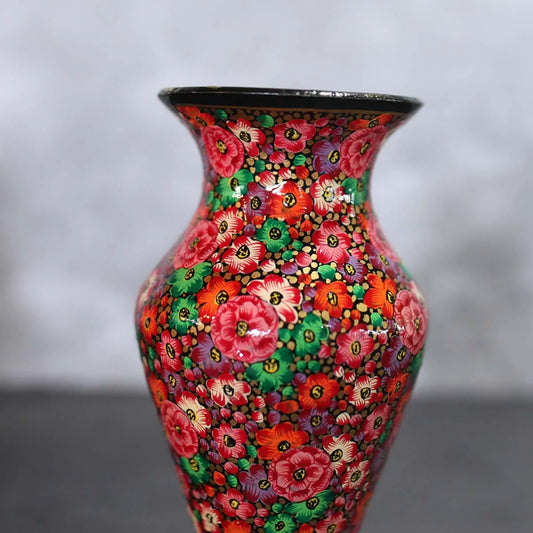 Paper Mache Flower Vase Red Floral Design Set Of 2