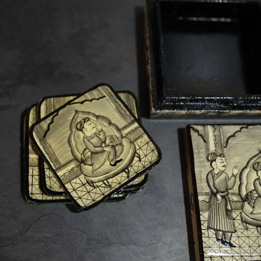 Paper Mache Coaster Set Mughal<br> Darbar Design