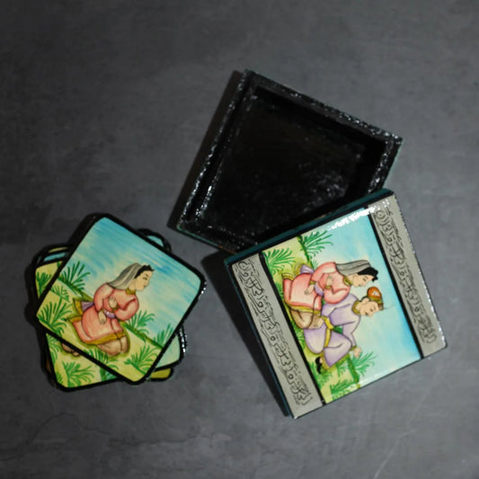 Paper Mache Coaster Set Couple<br> Design