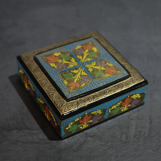 Paper Mache Coaster Set Blue<br> Floral Design