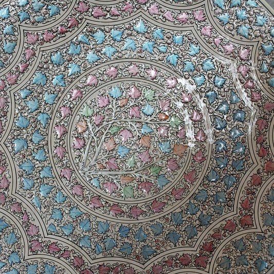 Embossed Paper Mache Wall Plate Silver Chinar Design 15 Inches