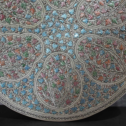 Embossed Paper Mache Wall Plate Silver Chinar Design 15 Inches