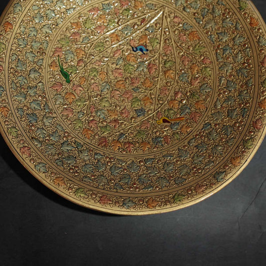 Embossed Paper Mache Wall Plate Golden 15 inches