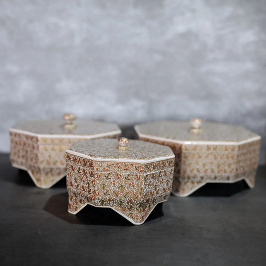 Paper Mache Dry Fruit Box Octa<br> Shaped Set of 3