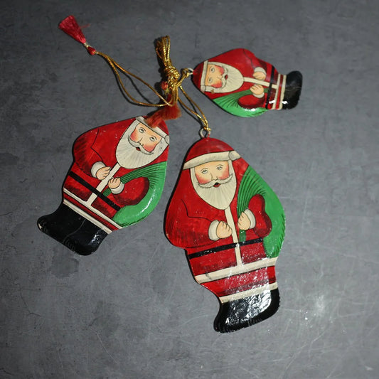 Hanging Paper Mache Santa Set<br> of 3
