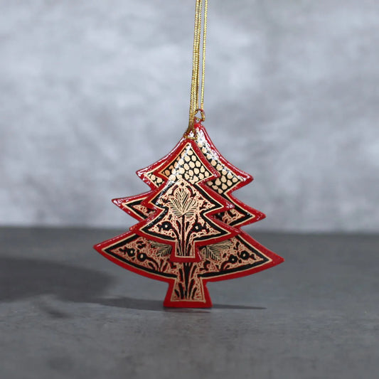 Hanging Paper Mache X-mass<br> Tree Set of 3