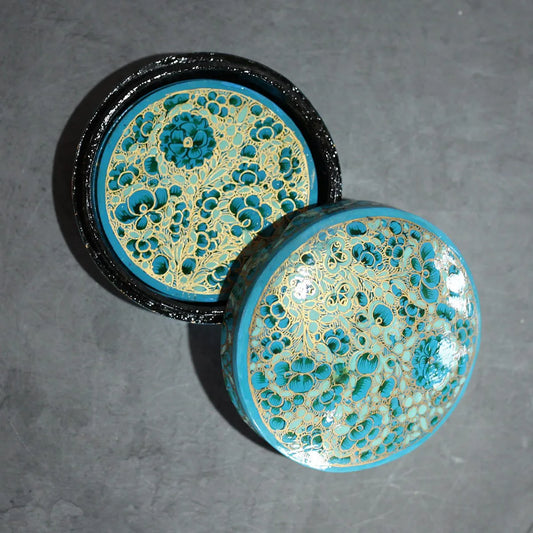 Turqoise Paper Mache Coaster Set Round Shaped