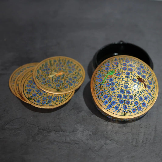 Golden Paper Mache Coaster Set<br> Round Shaped