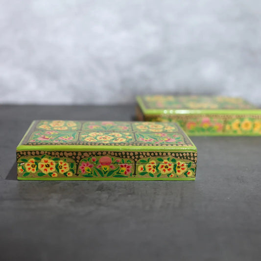 Paper Mache Flat box Green Set<br> Of 2