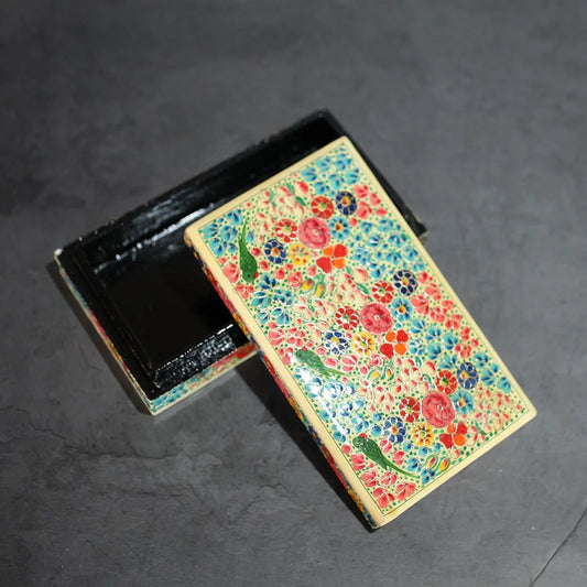 Paper Mache Flat box Floral<br> Design white Base