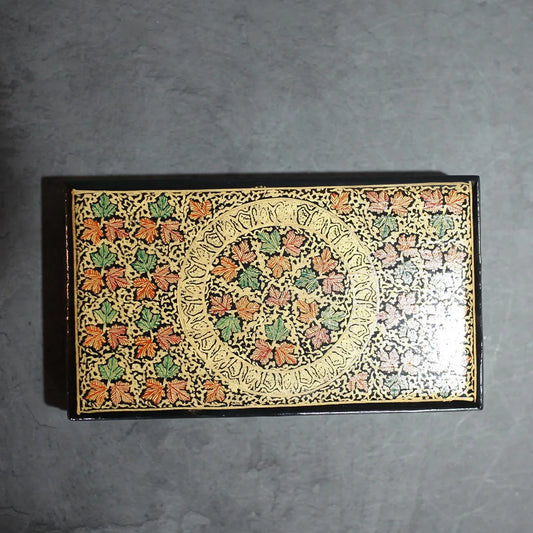 Paper Mache Flat box Floral<br> Design Black Base