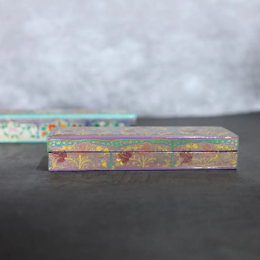 Paper Mache Pencil Box Floral<br> Design Set Of 2