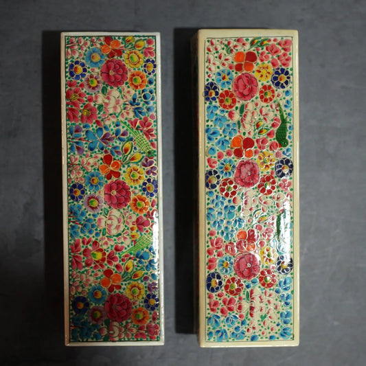 Paper Mache Pencil Box Floral<br> Design Set Of 2