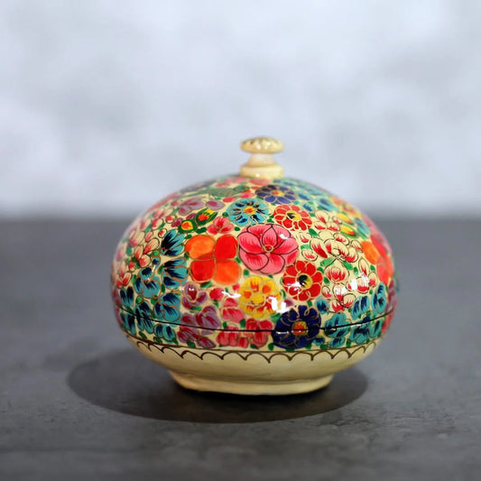 Creme Floral Paper Mache Powder Box 4 Inches