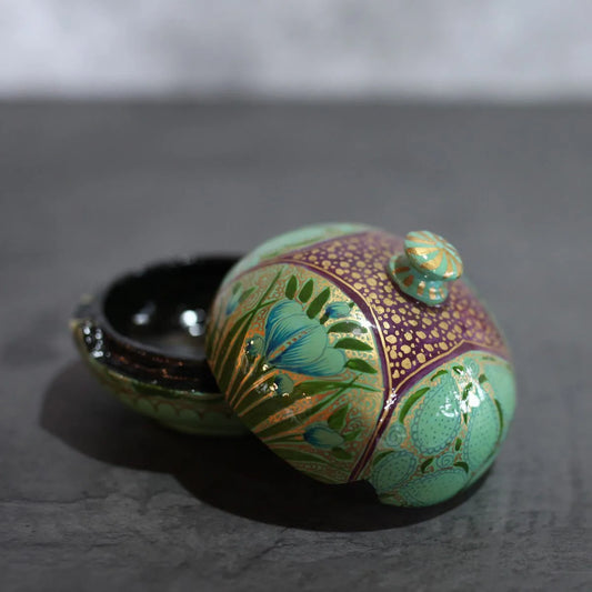 Green Floral Paper Mache<br> Powder Box 4 Inches