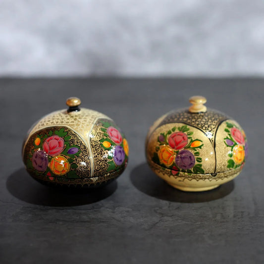 Floral Paper Mache Powder Box<br> 4 Inches Set Of 2
