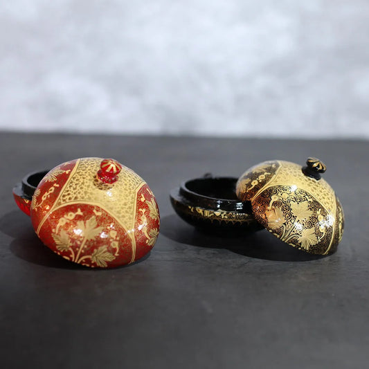 Red & Black Floral Paper Mache Powder Box 4 Inches Set Of 2