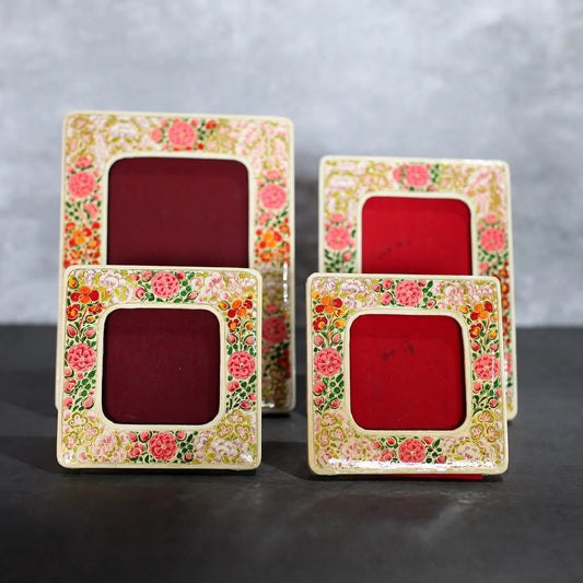 Paper Mache Photo Frame Set of<br> 4 Creame